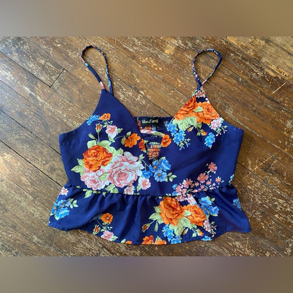 Bluenotes Floral Crop Tank Top Womens Size MD